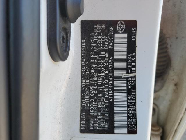 Photo 10 from auction – 2012 TOYOTA CAMRY BASE with VIN 4T1BF1FK4CU173454