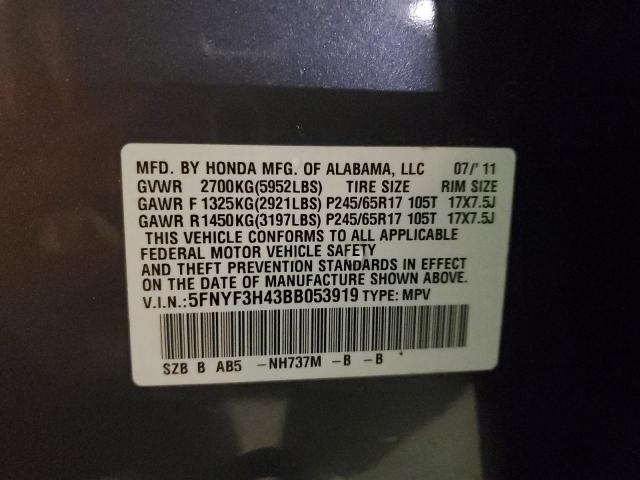 Photo 10 from auction – 2011 HONDA PILOT EX with VIN 5FNYF3H43BB053919