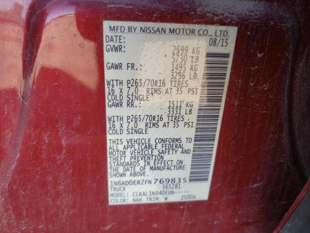 Photo 10 from auction – 2015 NISSAN FRONTIER S with VIN 1N6AD0ER2FN769835