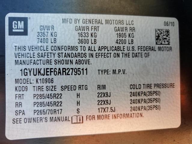Photo 10 from auction – 2010 CADILLAC ESCALADE E with VIN 1GYUKJEF6AR279511