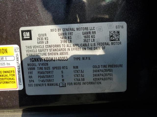 Photo 10 from auction – 2017 CHEVROLET TRAVERSE L with VIN 1GNKVFKD3HJ140053