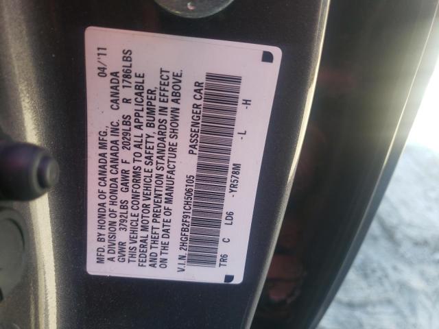 Photo 10 from auction – 2012 HONDA CIVIC with VIN 2HGFB2F91CH506105