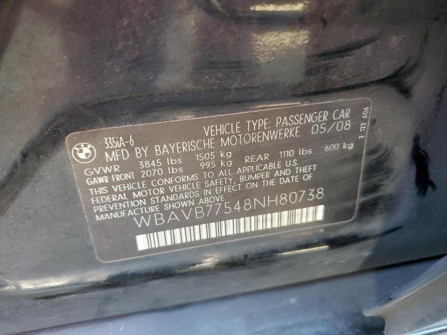 Photo 10 from auction – 2008 BMW 3 SERIES with VIN WBAVB77548NH80738
