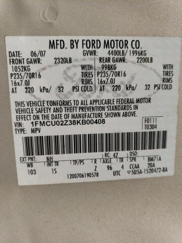 Photo 10 from auction – 2008 FORD ESCAPE XLS with VIN 1FMCU02Z38KB00408