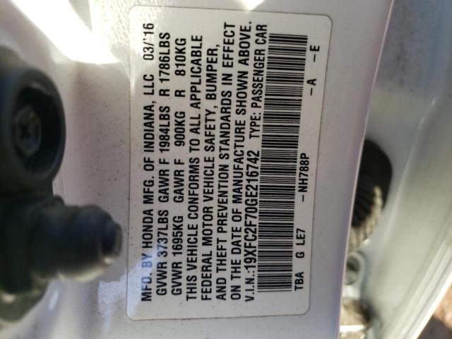 Photo 10 from auction – 2016 HONDA CIVIC EX with VIN 19XFC2F70GE216742