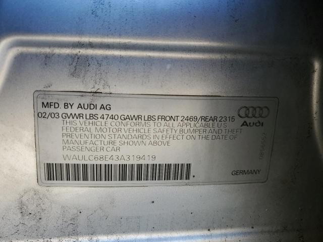 Photo 10 from auction – 2003 AUDI A4 1.8T QU with VIN WAULC68E43A319419