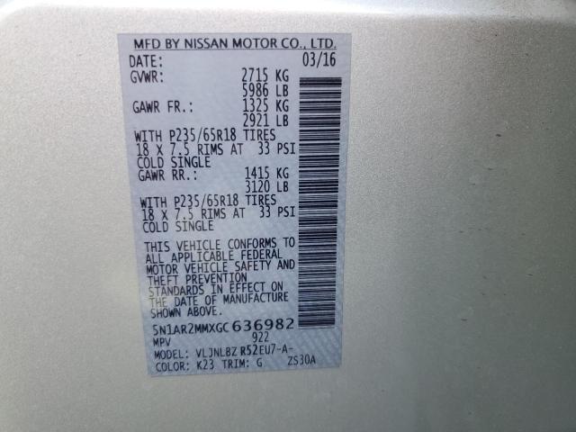 Photo 10 from auction – 2016 NISSAN PATHFINDER with VIN 5N1AR2MMXGC636982