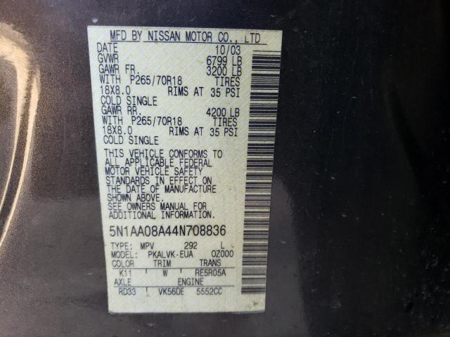Photo 10 from auction – 2004 NISSAN ARMADA SE with VIN 5N1AA08A44N708836