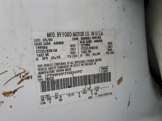 Photo 10 from auction – 2000 FORD F250 SUPER with VIN 1FTNW20F5YEE04592