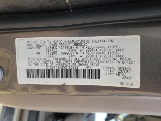Photo 10 from auction – 2003 TOYOTA SEQUOIA SR with VIN 5TDBT44A83S186298