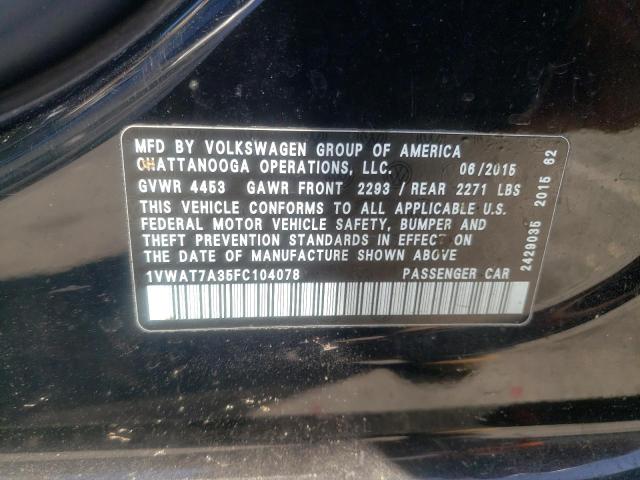 Photo 10 from auction – 2015 VOLKSWAGEN PASSAT S with VIN 1VWAT7A35FC104078