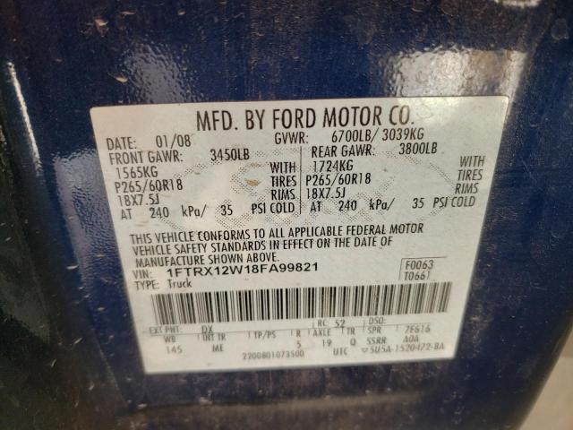 Photo 10 from auction – 2008 FORD F150 with VIN 1FTRX12W18FA99821