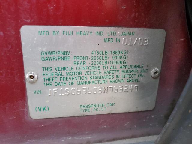 Photo 10 from auction – 2003 SUBARU FORESTER 2 with VIN JF1SG63603H763249