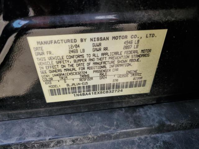 Photo 10 from auction – 2005 NISSAN MAXIMA SE with VIN 1N4BA41EX5C832724