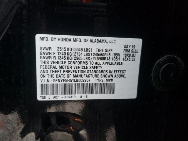 Photo 10 from auction – 2020 HONDA PILOT EXL with VIN 5FNYF5H51LB002957