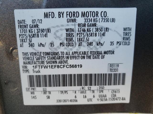 Zdjęcie 10 z aukcji – 2012 FORD F150 SUPER z VIN 1FTFW1EF8CFC56819