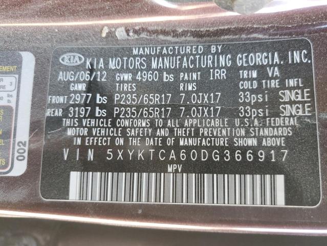 Photo 10 from auction – 2013 KIA SORENTO LX with VIN 5XYKTCA60DG366917