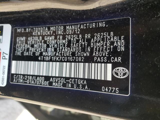Photo 10 from auction – 2012 TOYOTA CAMRY BASE with VIN 4T1BF1FK7CU167082