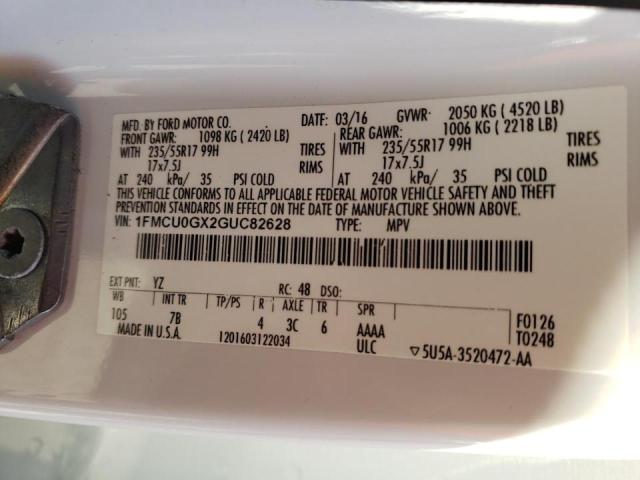 Photo 10 from auction – 2016 FORD ESCAPE SE with VIN 1FMCU0GX2GUC82628