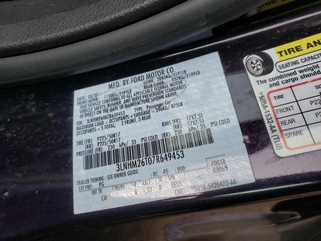 Photo 10 from auction – 2007 LINCOLN MKZ with VIN 3LNHM26T07R649453