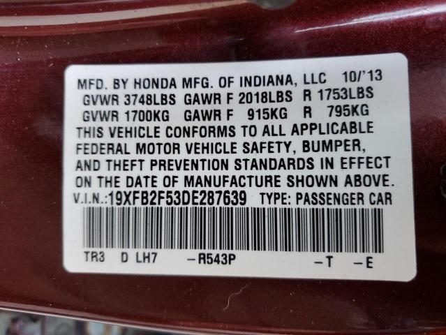 Photo 10 from auction – 2013 HONDA CIVIC LX with VIN 19XFB2F53DE287639
