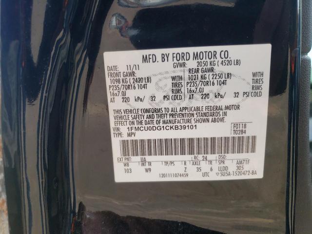 Photo 10 from auction – 2012 FORD ESCAPE XLT with VIN 1FMCU0DG1CKB39101