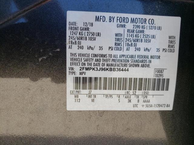 Photo 10 from auction – 2019 FORD EDGE SEL with VIN 2FMPK3J96KBB36444