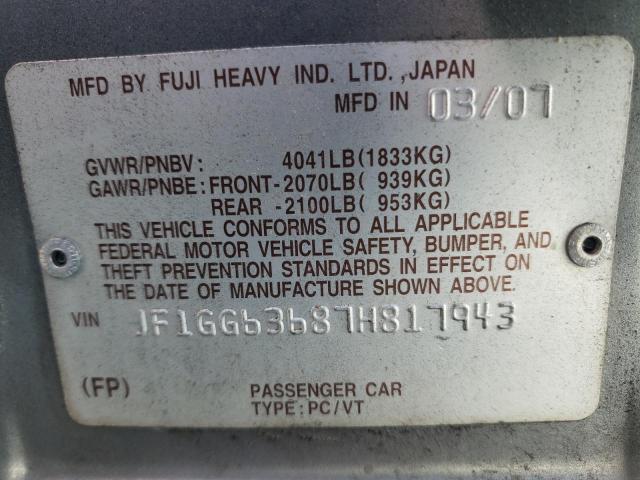 Photo 10 from auction – 2007 SUBARU IMPREZA OU with VIN JF1GG63687H817943