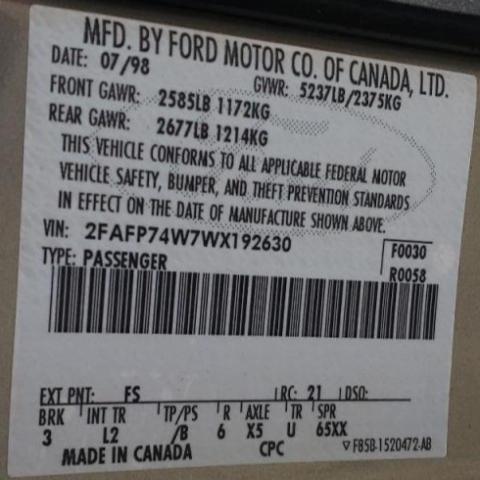 Photo 10 from auction – 1998 FORD CROWN VICT with VIN 2FAFP74W7WX192630