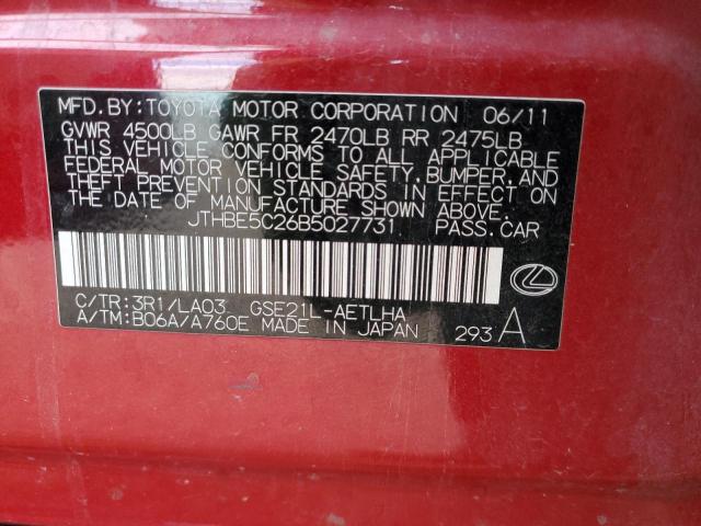 Photo 10 from auction – 2011 LEXUS IS 350 with VIN JTHBE5C26B5027731