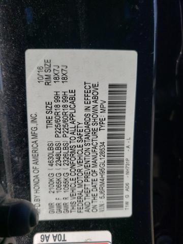 Photo 10 from auction – 2016 HONDA CR-V TOURI with VIN 5J6RM4H95GL128534