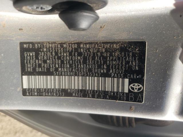Photo 10 from auction – 2016 TOYOTA COROLLA L with VIN 5YFBURHE1GP515347