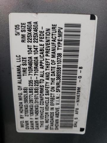 Photo 10 from auction – 2005 HONDA ODYSSEY TO with VIN 5FNRL38855B110738