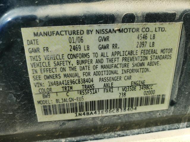 Photo 10 from auction – 2006 NISSAN MAXIMA SE with VIN 1N4BA41E96C838404