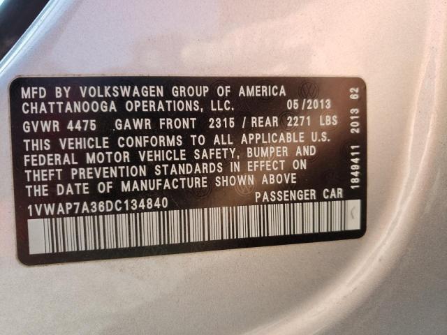 Photo 10 from auction – 2013 VOLKSWAGEN PASSAT S with VIN 1VWAP7A36DC134840