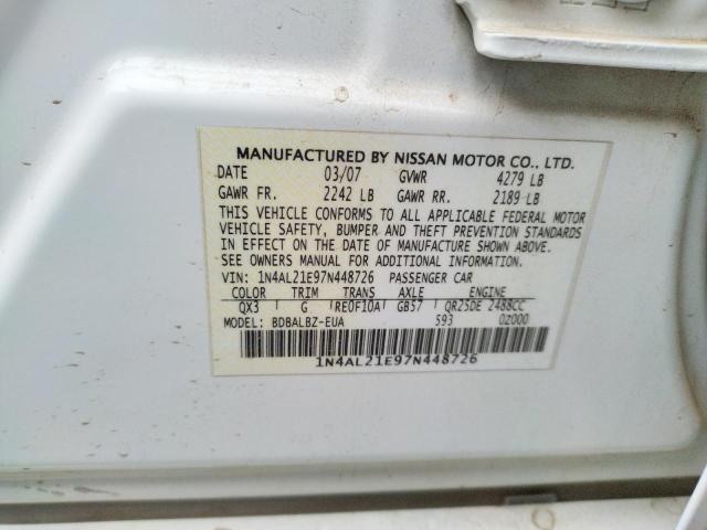 Photo 10 from auction – 2007 NISSAN ALTIMA 2.5 with VIN 1N4AL21E97N448726