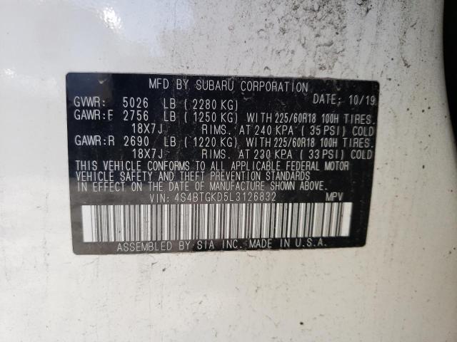 Photo 10 from auction – 2020 SUBARU OUTBACK ON with VIN 4S4BTGKD5L3126832