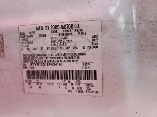 Photo 10 from auction – 2008 FORD RANGER with VIN 1FTYR10D18PA24196