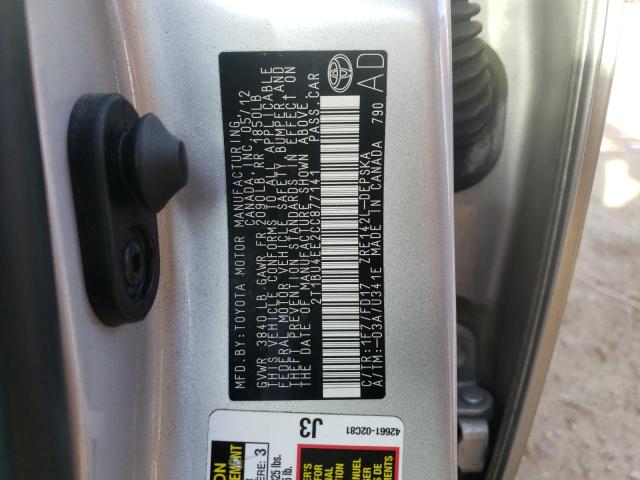Photo 10 from auction – 2012 TOYOTA COROLLA BA with VIN 2T1BU4EE2CC877141