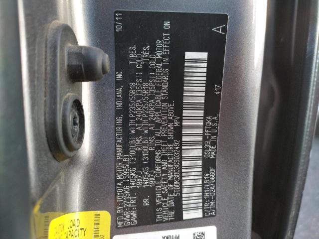 Photo 10 from auction – 2012 TOYOTA SIENNA XLE with VIN 5TDDK3DC3CS032492