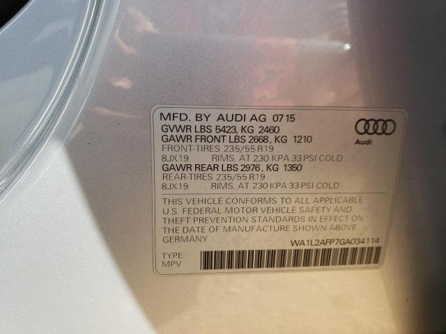 Photo 10 from auction – 2016 AUDI Q5 PREMIUM with VIN WA1L2AFP7GA034114
