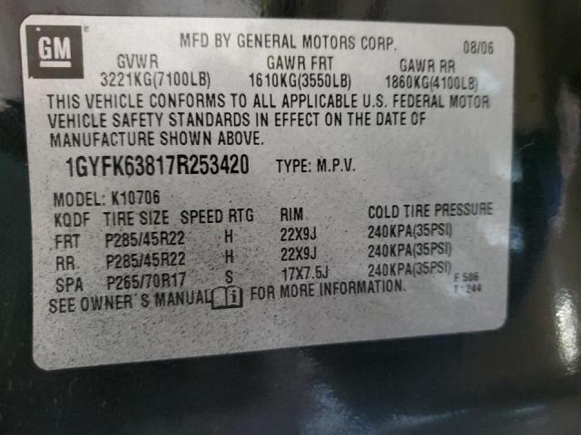 Photo 10 from auction – 2007 CADILLAC ESCALADE L with VIN 1GYFK63817R253420