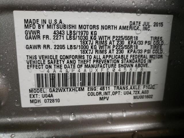 Photo 10 from auction – 2015 MITSUBISHI OUTLANDER with VIN 4A4AP4AUXFE045878