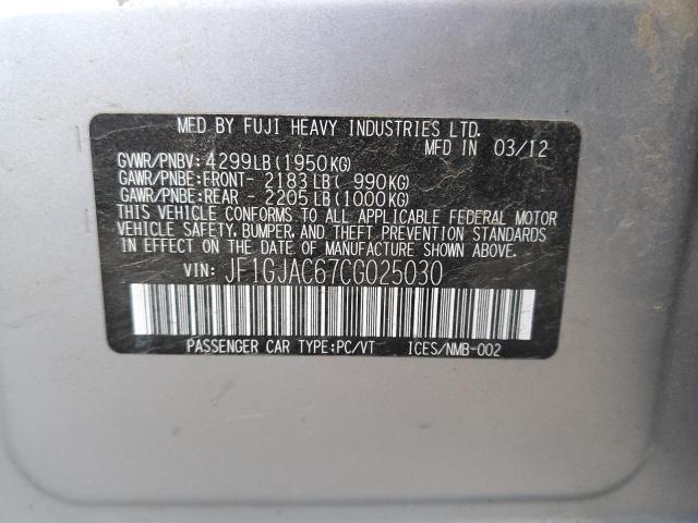 Photo 10 from auction – 2012 SUBARU IMPREZA PR with VIN JF1GJAC67CG025030