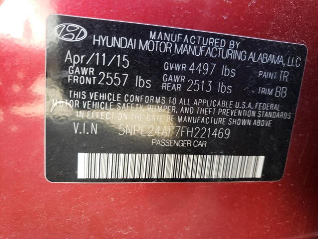 Photo 10 from auction – 2015 HYUNDAI SONATA SE with VIN 5NPE24AF7FH221469