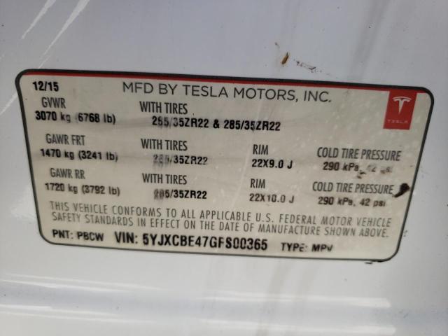 Photo 10 from auction – 2016 TESLA MODEL X with VIN 5YJXCBE47GFS00365