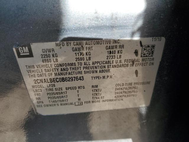 Photo 10 from auction – 2011 CHEVROLET EQUINOX LS with VIN 2CNALBEC0B6297643