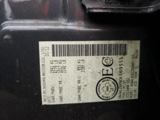 Photo 10 from auction – 2012 NISSAN ALTIMA BAS with VIN 1N4AL2AP8CN569551