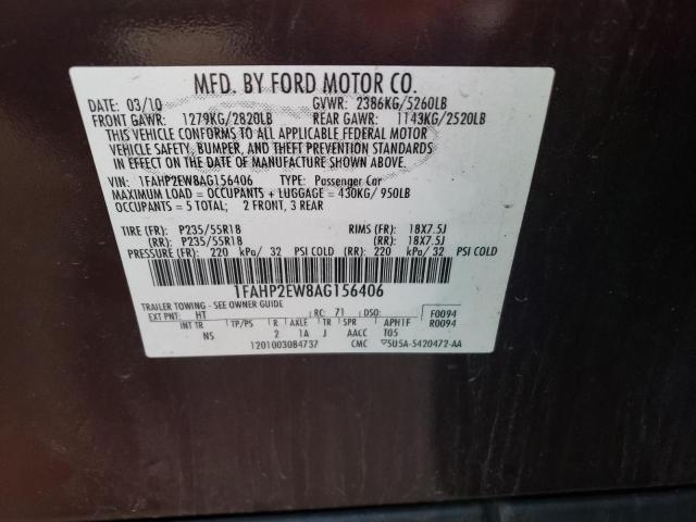 Photo 10 from auction – 2010 FORD TAURUS SEL with VIN 1FAHP2EW8AG156406