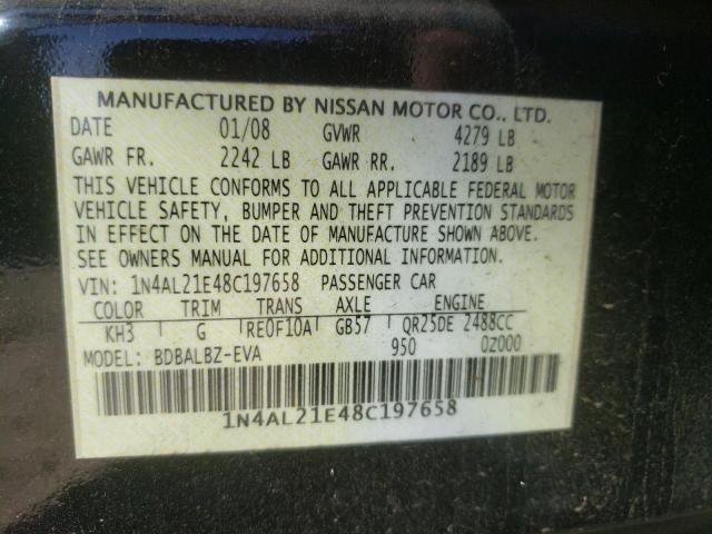 Photo 10 from auction – 2008 NISSAN ALTIMA 2.5 with VIN 1N4AL21E48C197658